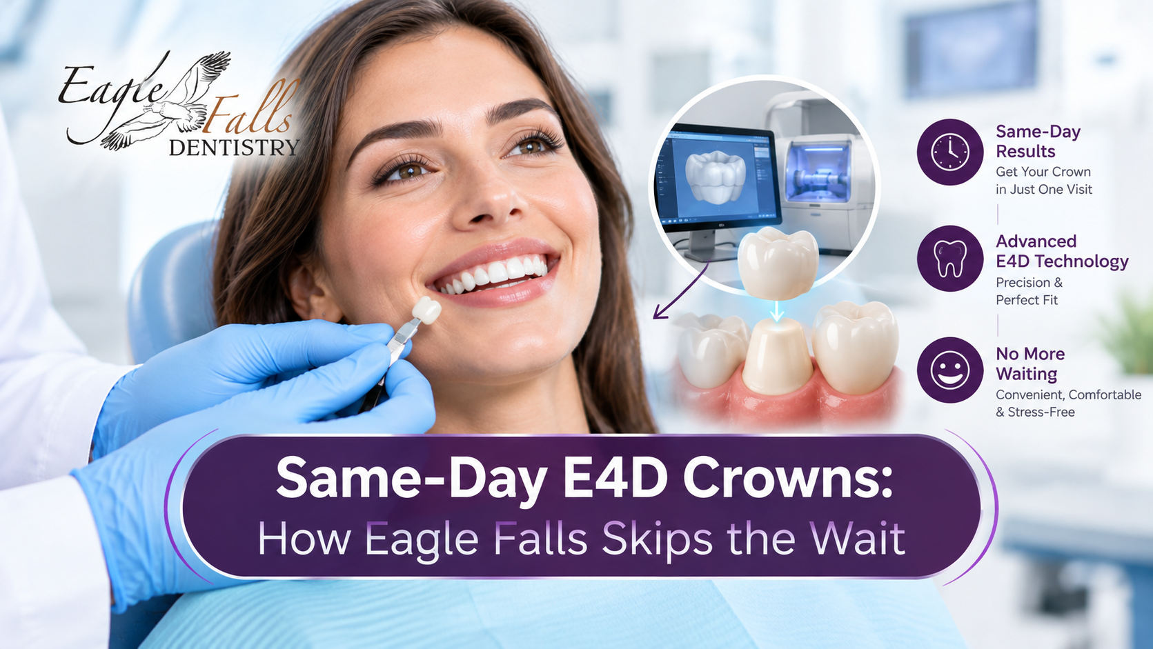 Same-day E4D crown treatment at Eagle Falls Dentistry